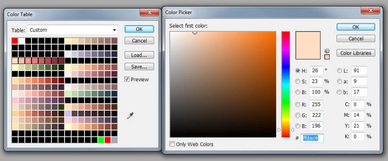 Edit color table in Photoshop